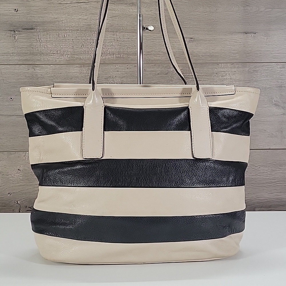 Radley London Striped Black and Cream Leather Tote Bag - Picture 5 of 15